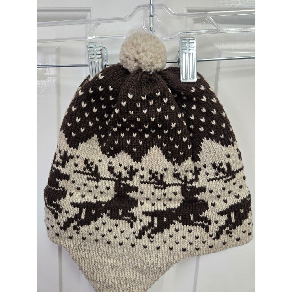 Vintage Wapiti Woolies Wool Earflap Ski Hat Reindeer Pattern Greenwater WA